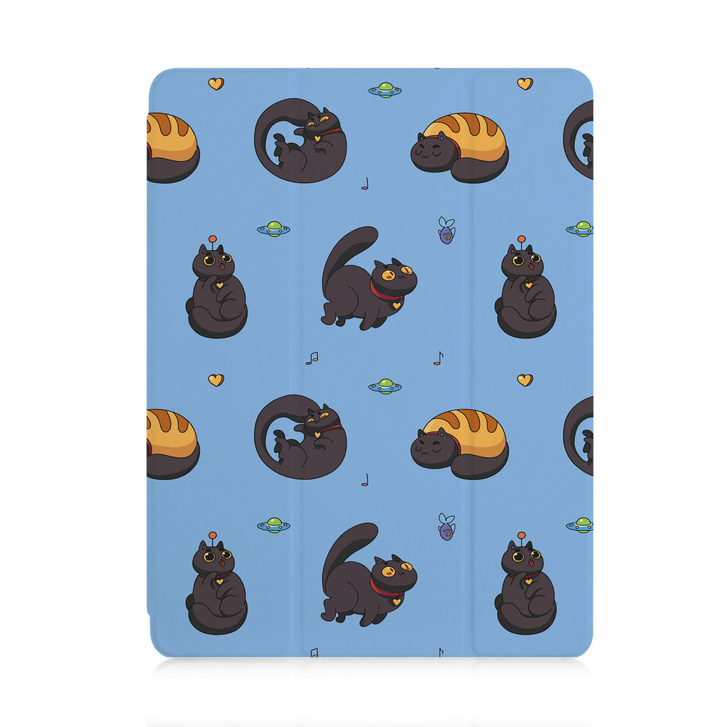 front view of personalized iPad case with pencil holder and Sushi Cats design