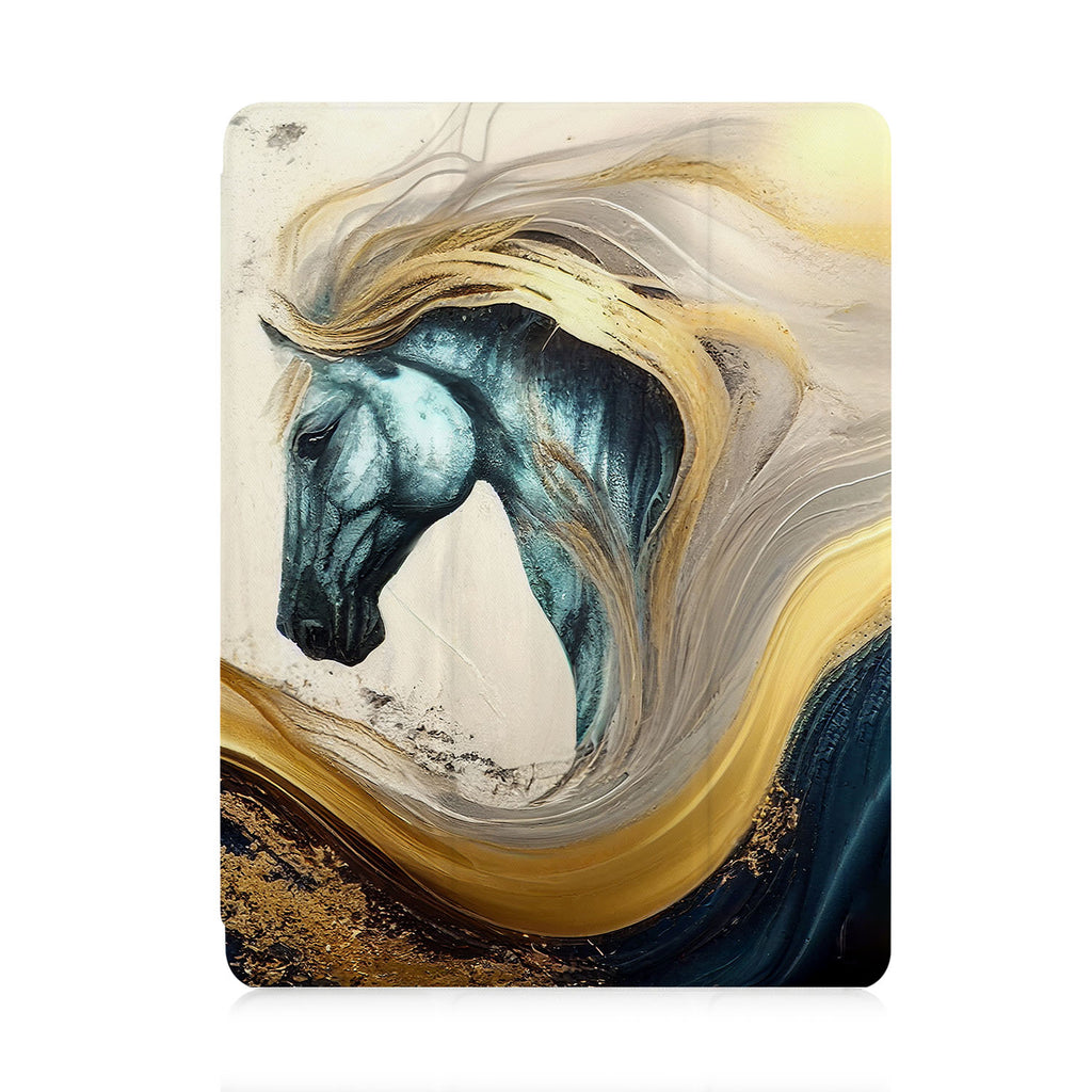 front view of personalized iPad case with pencil holder and Horses design
