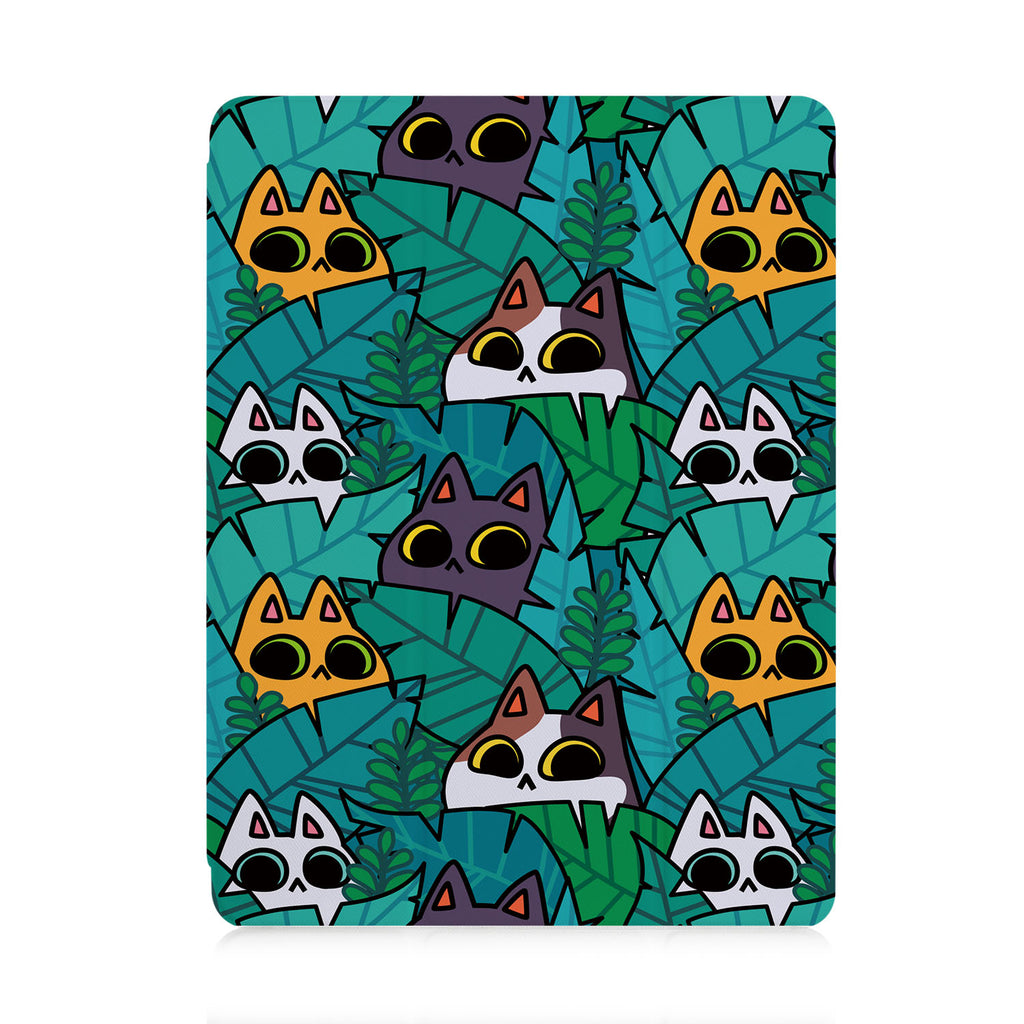 front view of personalized iPad case with pencil holder and Sushi Cats design