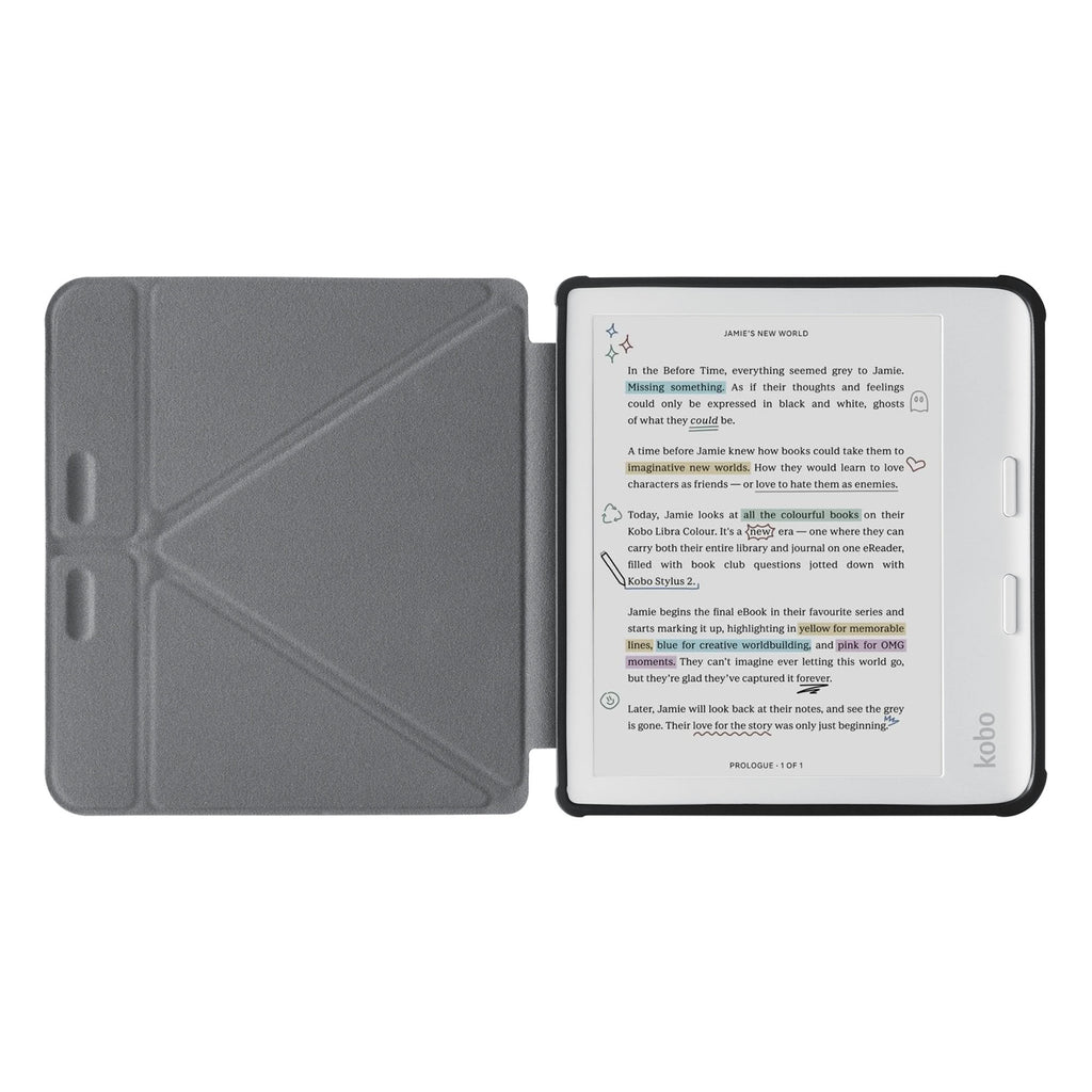 movie and keyboard stand view of personalized KOBO case and Space design