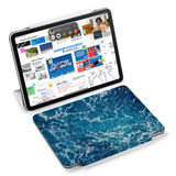 the VistaCase Personalized iPad Slim Fit Case with Ocean design,  Designed with convenience in mind, the case automatically wakes your iPad when opened and puts it to sleep when closed.