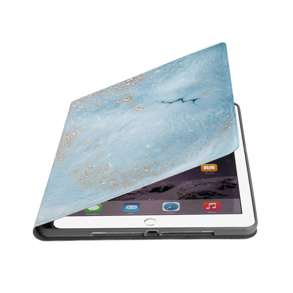 Auto wake and sleep function of the personalized iPad folio case with Marble Gold design