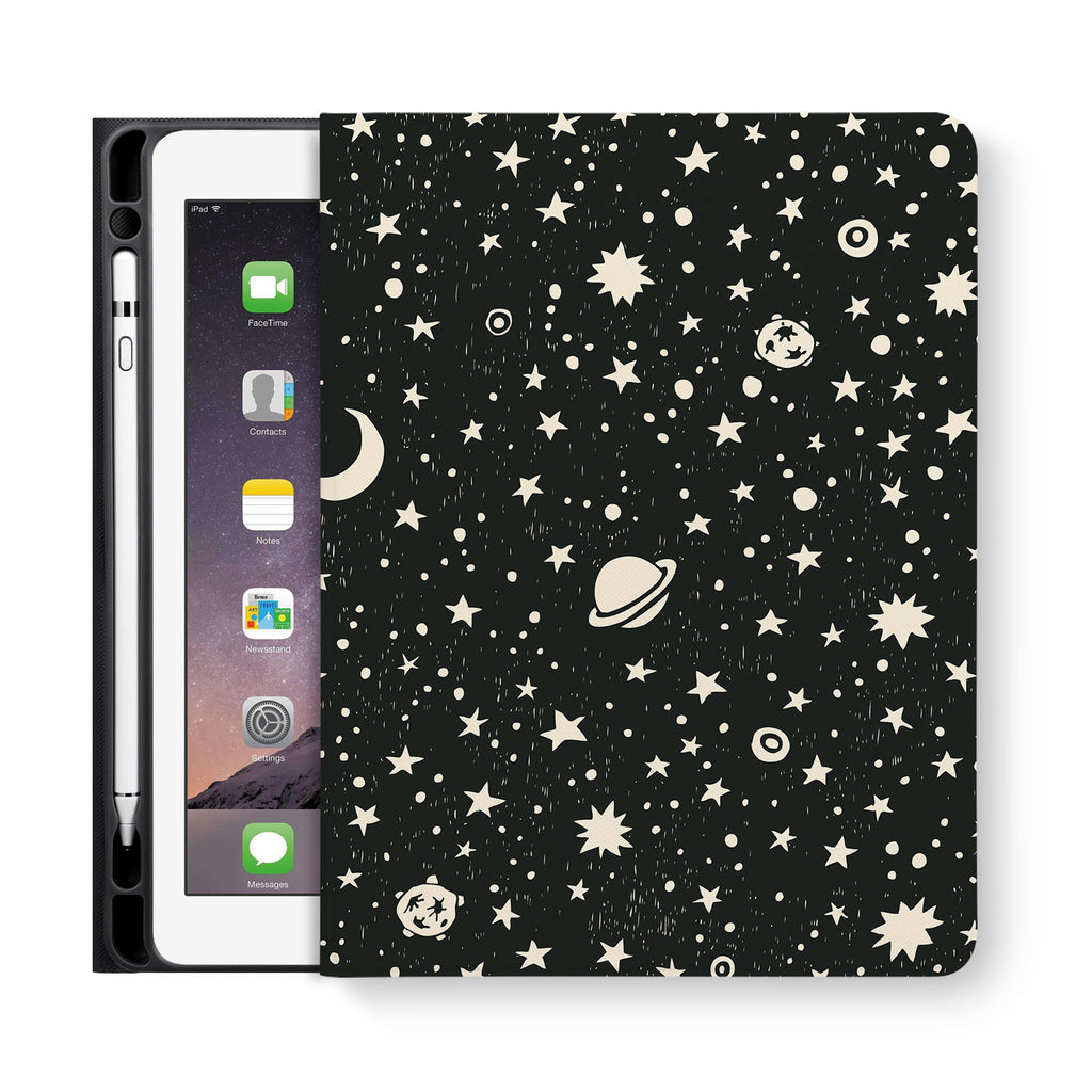 frontview of personalized iPad folio case with Space design