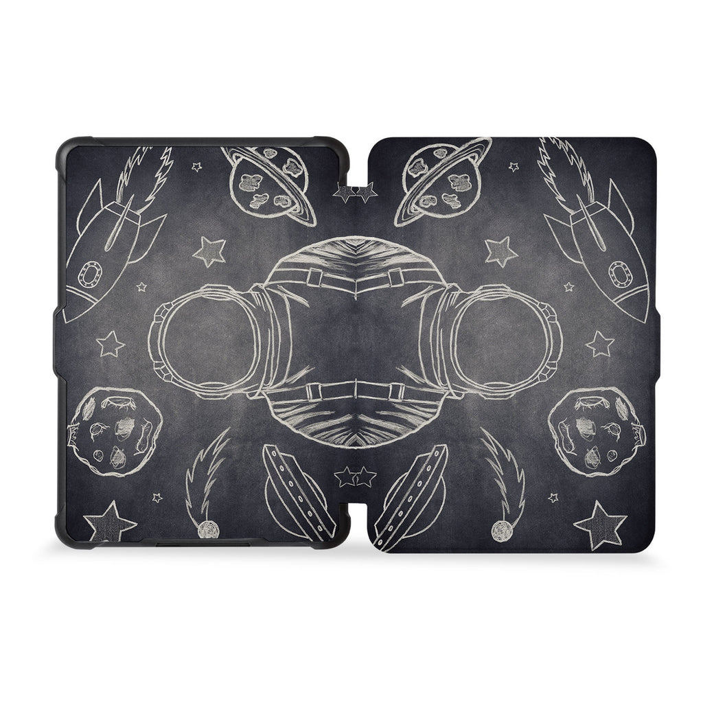 the whole front and back view of personalized kindle case paperwhite case with Astronaut Space design