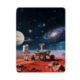 front view of personalized iPad case with pencil holder and Universe design