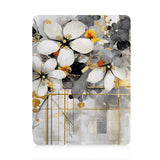 front view of personalized iPad case with pencil holder and Flower Art design