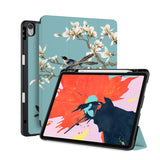 front back and stand view of personalized iPad case with pencil holder and Birds design - swap